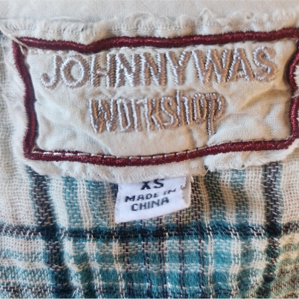Johnny Was Julienne guaze cotton Plaid Floral Embroidered Blouse metallic xs - Picture 3 of 7